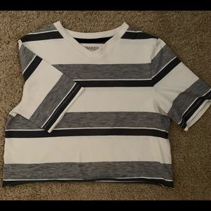 Grey and white striped tee that has been cropped
